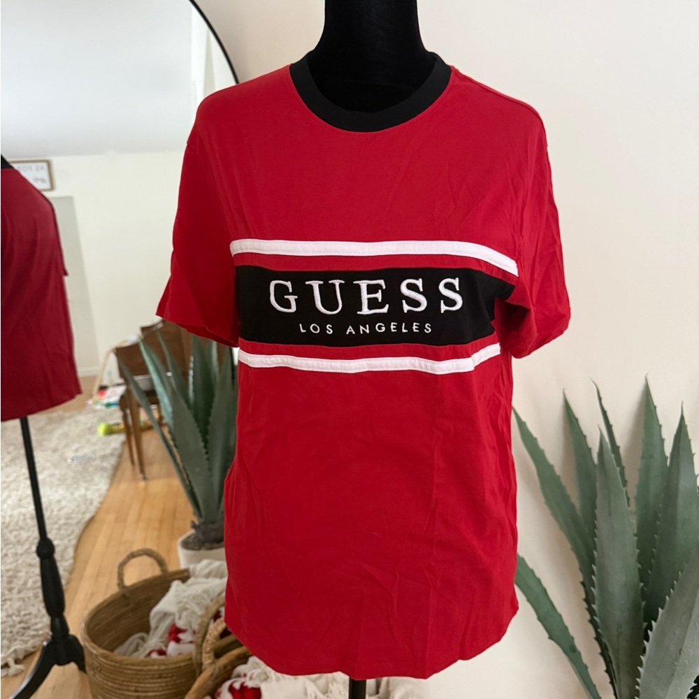 Guess Red and Black Crew Neck Tee